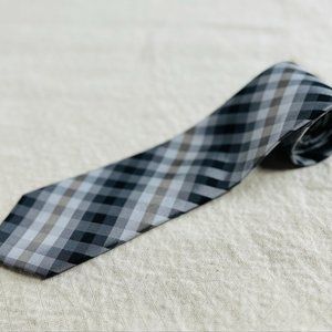 Kenneth Cole Reaction Plaid Men's Necktie Black, Grey, Cream, White